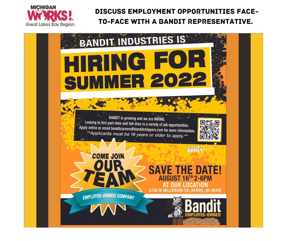 Bandit Industries Summer Hiring Event Great Lakes Bay Michigan Works