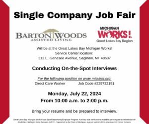 Barton Woods Assisted Living Job Fair @ Great Lakes Bay Michigan Works! Saginaw Service Center
